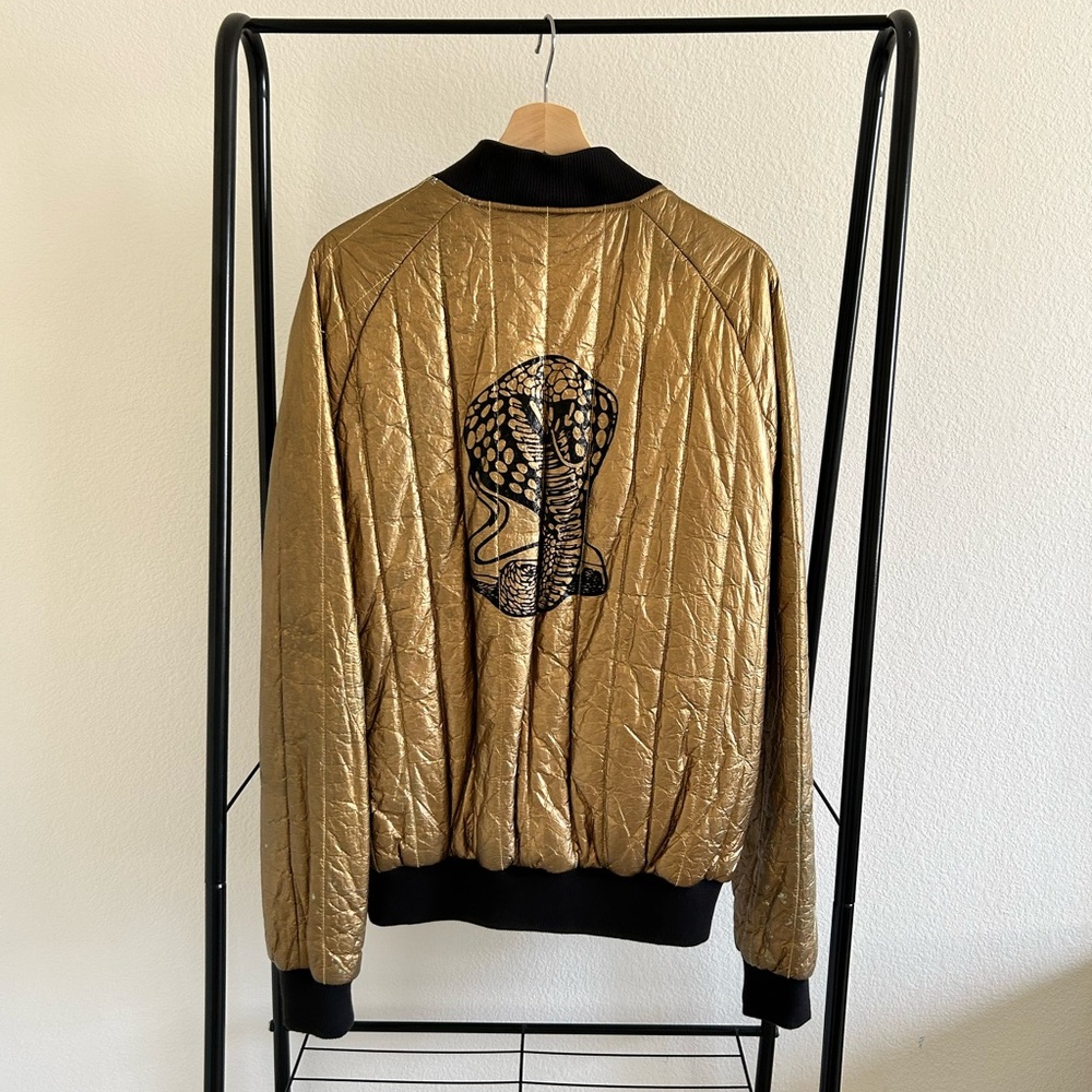 Diesel DSL 55 Metallic Gold Bomber Jacket Y2K Quilted Zip Men’s XL